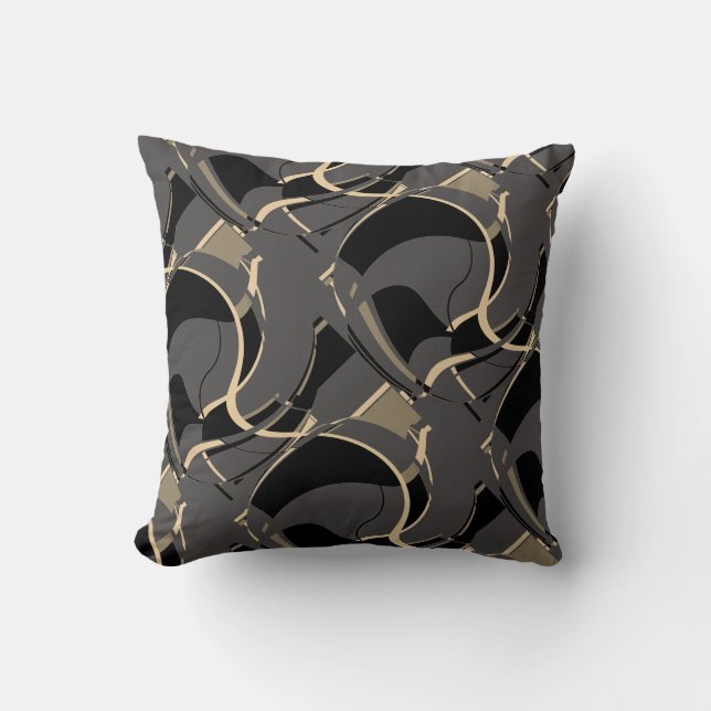 Coussin Tan noir sur gris Diagonal Swirling Art Design (Recto)
