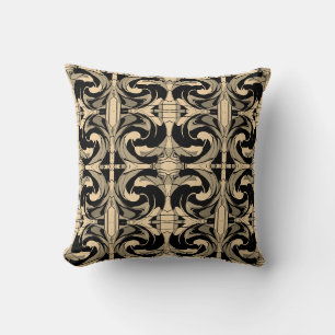 Coussin Tan Noir Taupe Beige Floral Mosaïque Petits carrea