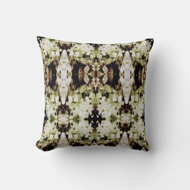 Coussin Tan Olive Black Blanc symétrique Abstrait Print (Recto)