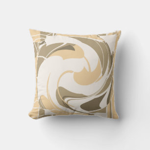 Coussin Tan Taupe Brown Fleur Abstraite sur blanc cassé
