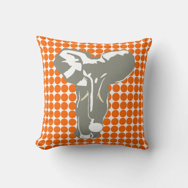 Coussin Tangerine Safari point avec Pop Art Elephant (Recto)