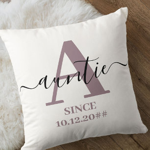 Coussin Tante Monogramme Écriture Élégante Mauve