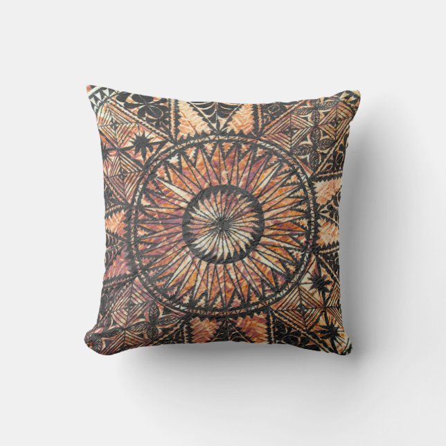 Coussin Tapa hawaïen primitif de tatouage de Kapa (Recto)