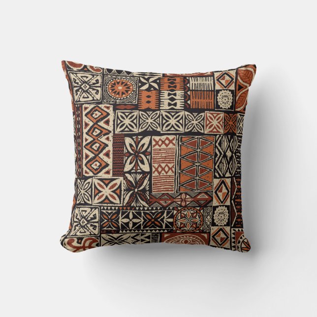 Coussin Tapa tissu tribal de style hawaïen abstrait patchw (Recto)