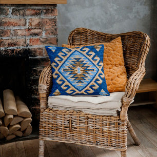 Coussin Tapis Kilim Turc Oriental Vintage Bleu Français