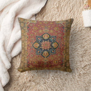 Coussin Tapis persan asiatique Kashan en or rouge