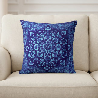 Coussin Tapis persan – Impression bleue inspirée