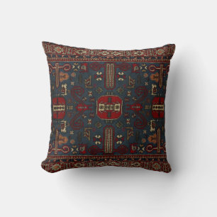 Coussin Tapis persan oriental vintage rouge écarlate gris 