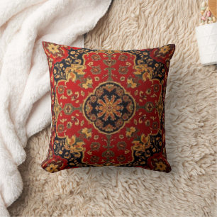 Coussin Tapis persan vintage rouge or Kashan tapis persan 