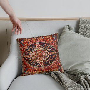 Coussin Tapis Qashqai Persan Oriental Onyx Rouge aux Baies