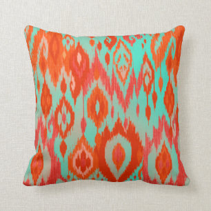 Coussin Tapisserie chic de tribu d'Ikat de turquoise de
