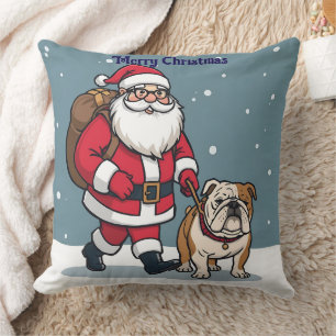 Coussin Tapisserie de Noël de Santa marchant avec un boule