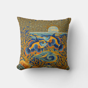 Coussin Tapisserie de style rétro Poisson Mandarin Orange