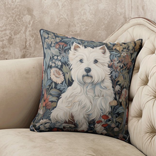 Coussin Tapisserie du jardin Westie à William Morris (Créateur téléchargé)