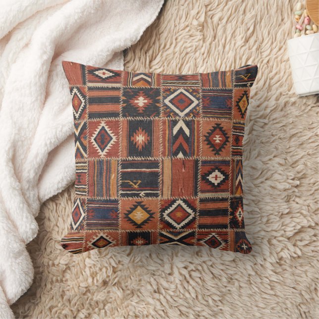 Coussin Tapisserie géométrique kilim patchwork rustique (Couverture)
