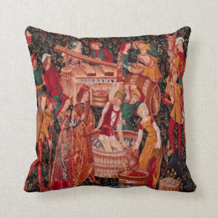 Coussin "Tapisserie médiévale de mur de récolte de rais