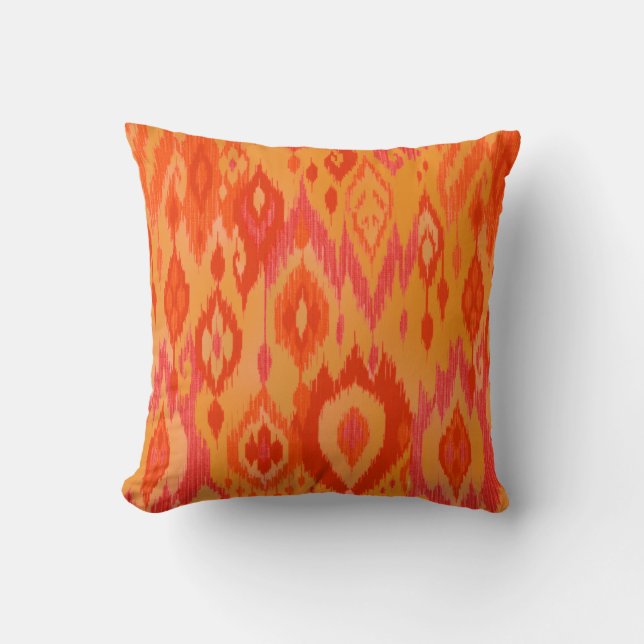 Coussin Tapisserie rouge de tribal d'Ikat de safran orange (Recto)