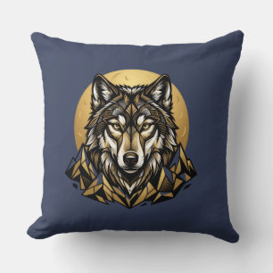 Coussin Tapisserjette de tête de loup géométrique de monta