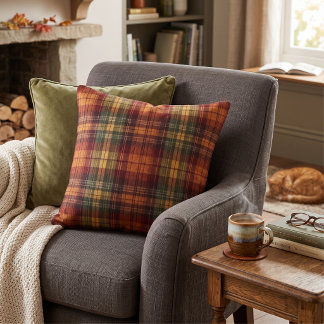 Coussin Tartan à carreaux d'automne - Récolte rustique d'a