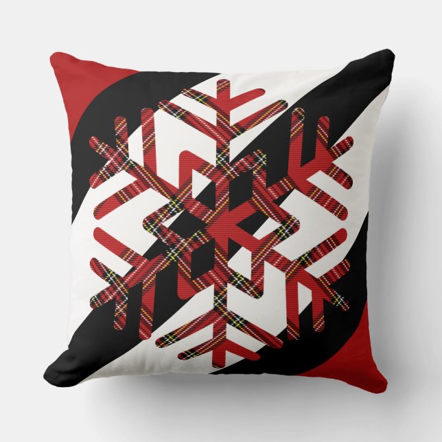 Coussin Tartan Big Flocon de neige en rouge blanc et noir (Recto)