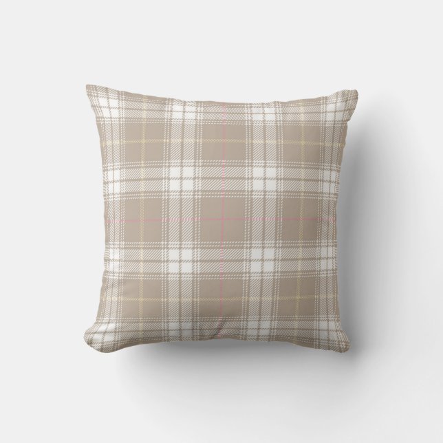 Coussin Tartan blanc beige Plaid Motif Russe  (Recto)