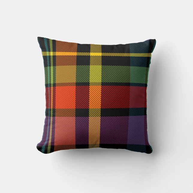 Coussin Tartan noir, rouge, jaune, vert et pourpre (Recto)