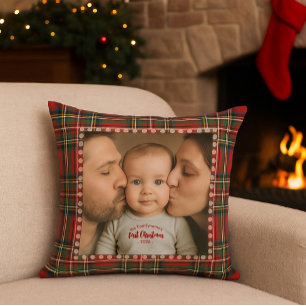 Coussin Tartan photo de Noël personnalisé