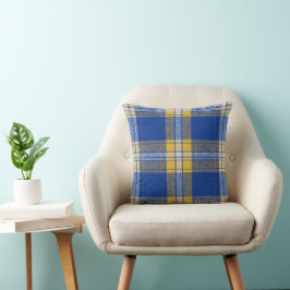 Coussin Tartan Plaid Blue and Yellow Throw Cushion