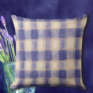 Coussin Tartan plaid en vichy marine bleu beige ferme