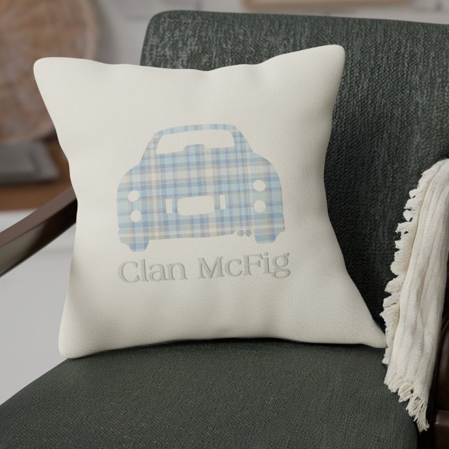 Coussin Tartan Plaid Funny Clan McFig Voiture Silhouette (Fun tartan figaro car pillow for your car or home)