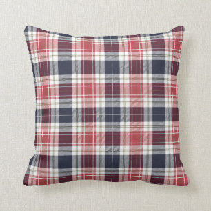 Coussin Tartan Rouge Et Bleu Plaid Rustique Motif