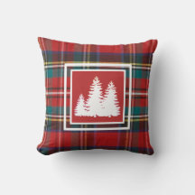 Tartan Rouge Plaid Avec Silhouette Arbre Pin