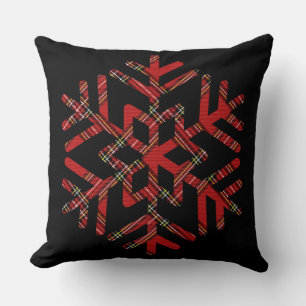 Coussin Tartan Snowflakes En Motif Rouge