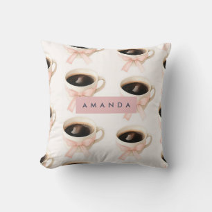Coussin Tasse à café mignonne personnalisée motif coquette