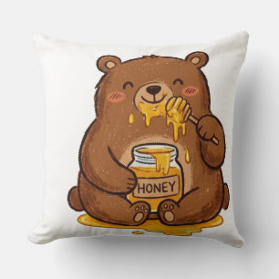 Coussin Tasse à café Ourson Mignon au Miel Crayon de Coule
