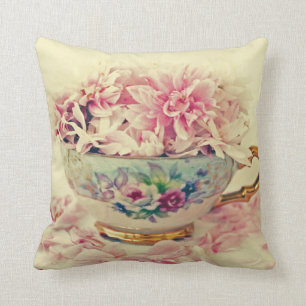 Coussin Tasse de thé vintage de fleurs