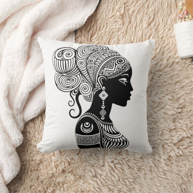 Coussin Tatouage Tribal Portrait de Fille Africaine (Couverture)