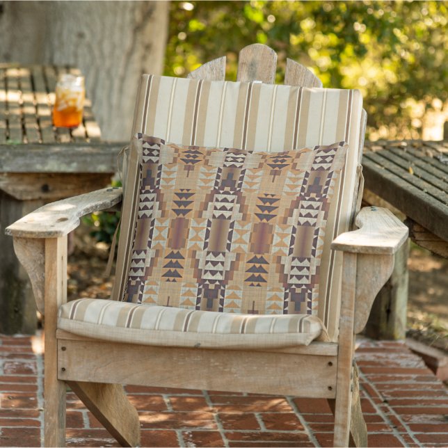 Coussin Taupe Beige Brown Orange Black Tribal Art (Chaise)