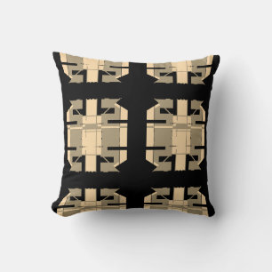 Coussin Taupe Beige sur Motif Carré géométrique noir