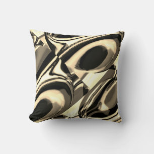 Coussin Taupe Crème Tan Brown Black Swirling Ovals Design