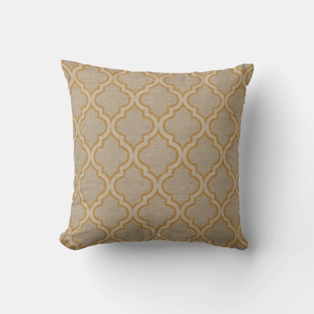 Coussin Taupe et or de motif de Quatrefoil (Recto)