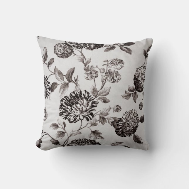 Coussin Taupe gris de couleur chamois Toile floral vintage (Recto)