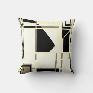 Coussin Taupe jaune noir sur Labyrinthe Abstrait blanc