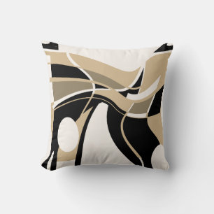 Coussin Taupe Tan Noir sur le motif d'art torride blanc