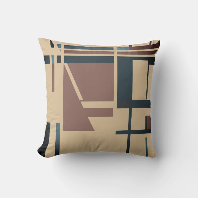 Coussin Taupe Turquoise Bleu Brown Tan Abstrait MCM Look (Recto)