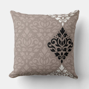 Coussin Taupes blancs noirs de Ptn d'art de damassé de