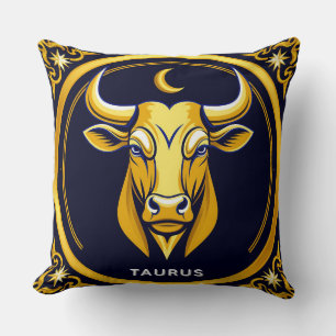 Coussin Taureau doré dans un cercle zodiacal cosmique