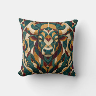 Coussin Taureau Mosaïque Géométrique Sarcelle Bourgogne
