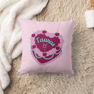 Coussin Taurus Zodiac Pastel Coeur Gâteau d'anniversaire