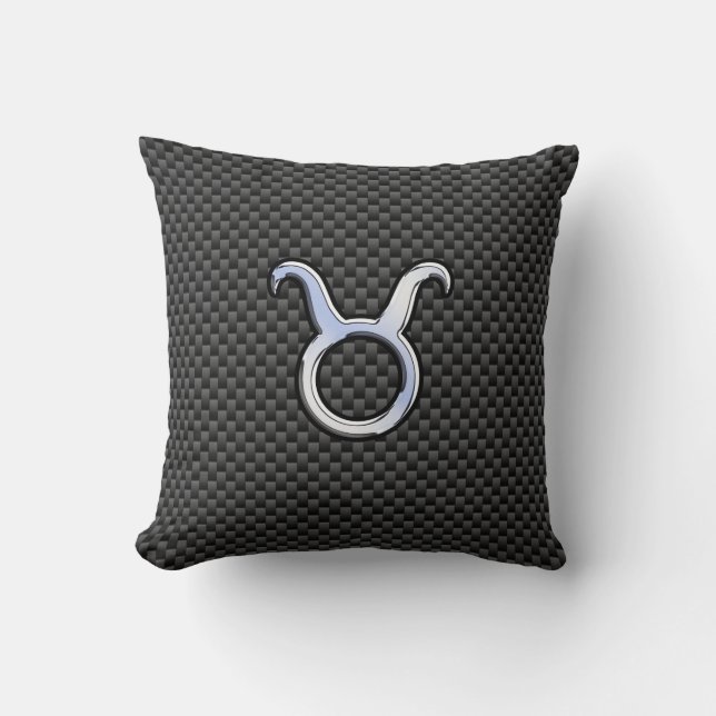 Coussin Taurus Zodiac Sign on Black Carbon Fibre Print (Recto)